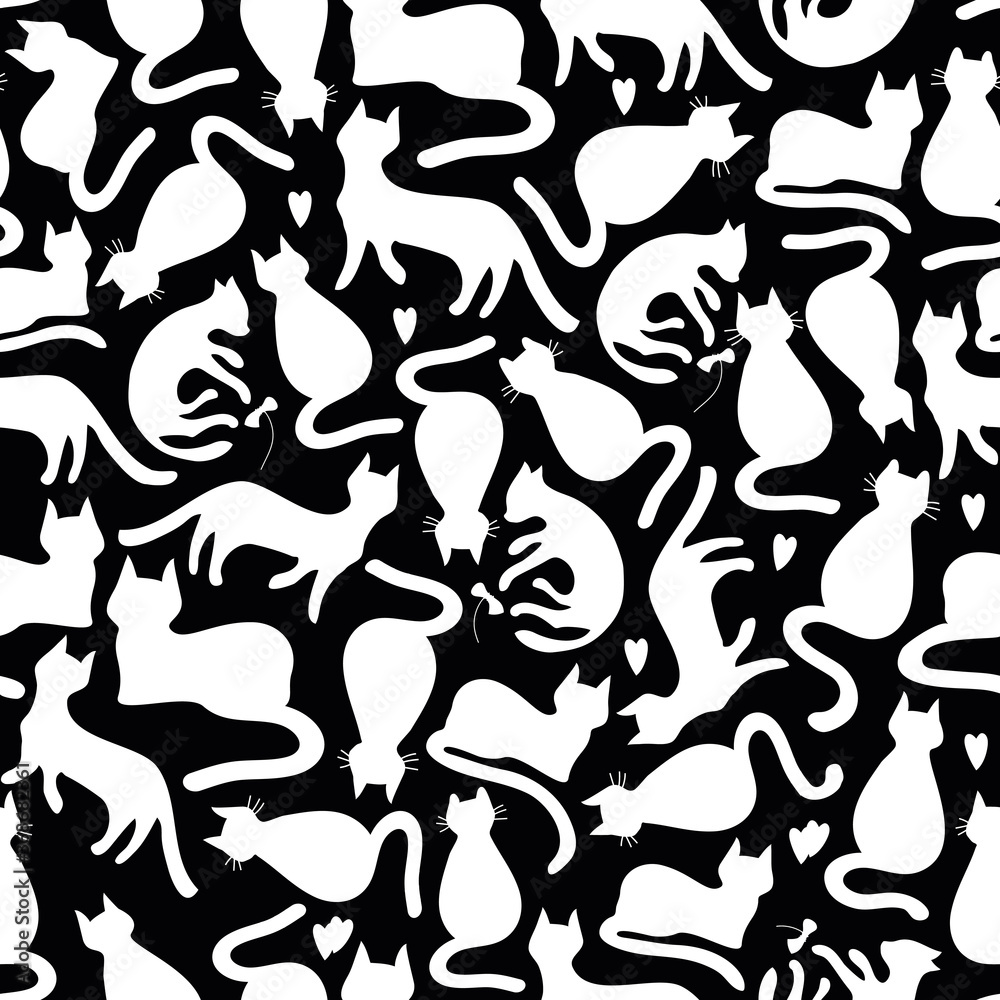 Cute black and white cats pattern. Vector illustration Cute black and white cats pattern. Vector illustration