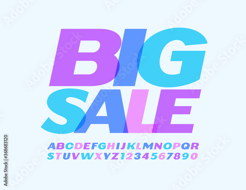 Vector colorful banner Big Sale. Bright creative Font. Artistic Alphabet. Letters and Numbers