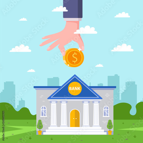a person makes a profitable contribution to the bank. receiving income from the deposit. flat vector illustration.