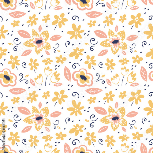 Seamless vector floral pattern, spring summer backdrop. © darijashka