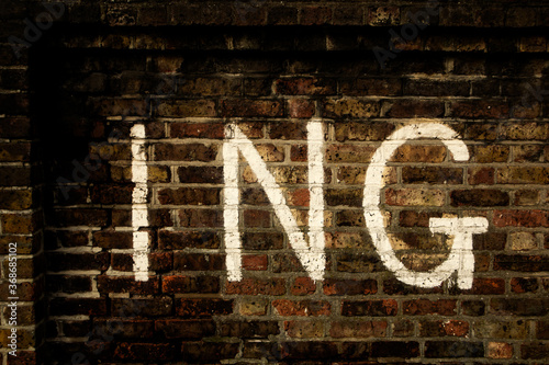 ING written on an old brick wall
