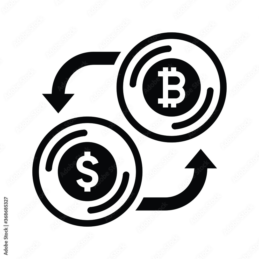 Bitcoin and dollar exchange black icon