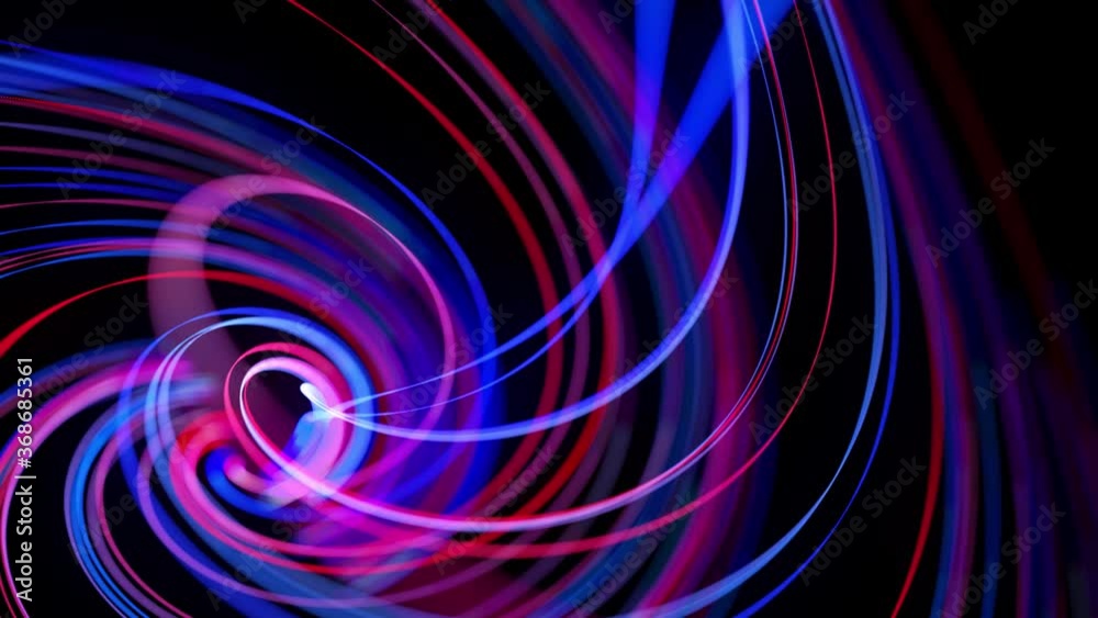 Light flow bg in 4k. Abstract looped background with light trails, stream of red blue neon lines in space move to form looped spiral shapes. Modern trendy motion design background. Light effect,