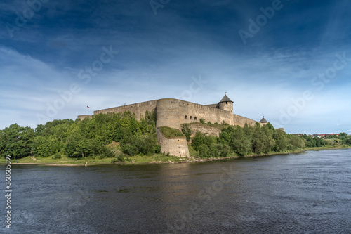 Fototapeta Naklejka Na Ścianę i Meble -  Ivamgorod Castle on the Russion bank of the Narva River at the border between Estonia nd Russia.