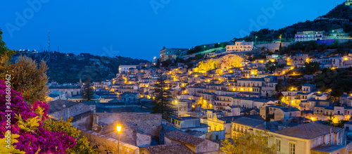 panoramic view of modica by night - Modica, Ragusa, Sicily, Italy