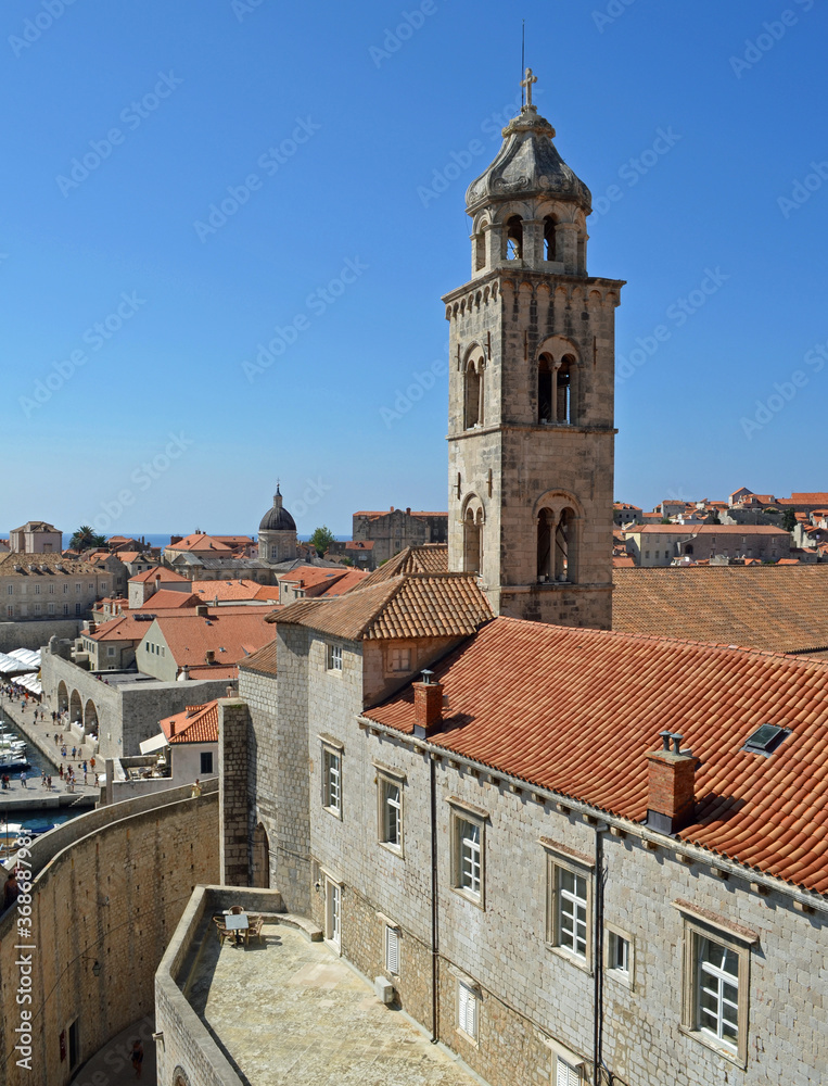Dubrovnik Wall Church  Bell  Tower and little port.