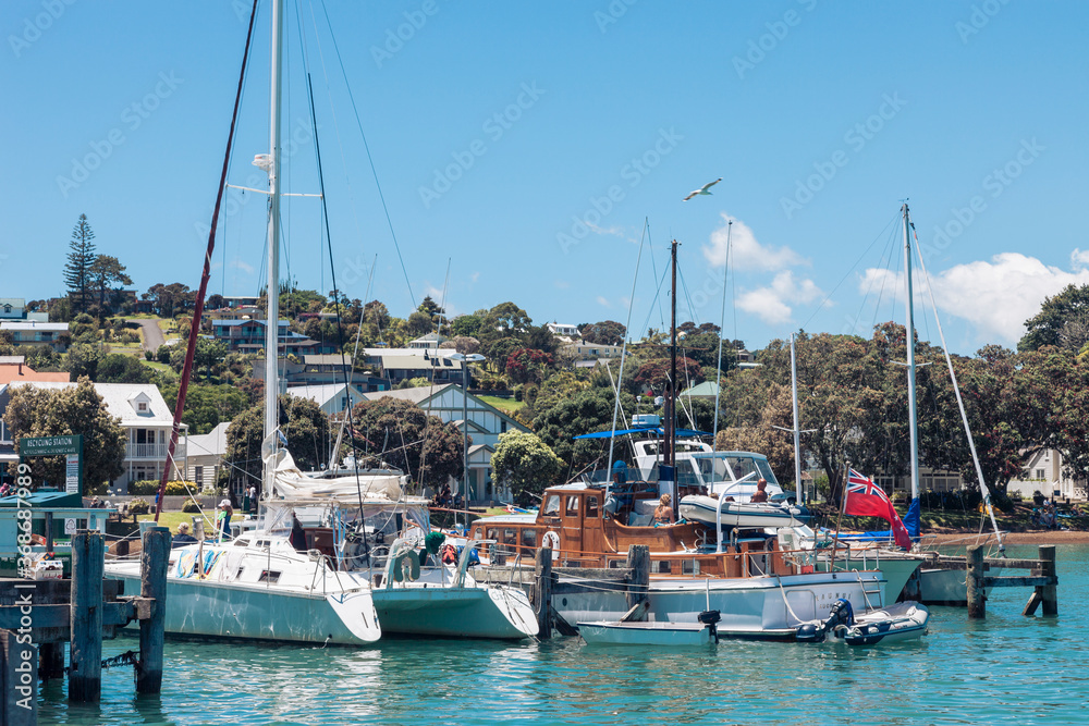 Yachts in harbor of Russell, New Zealand