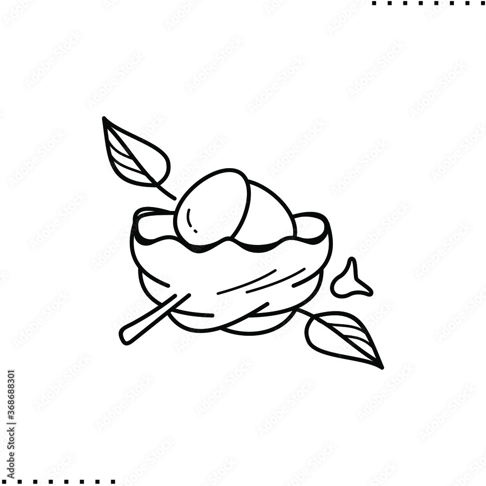 Fototapeta premium nest with eggs and twigs vector icon in outlines