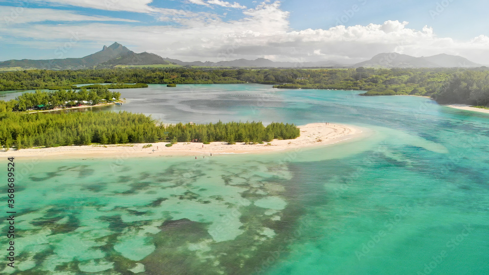 Mauritius Island. Aerial view of beautiful landscape from drone - obrazy, fototapety, plakaty 