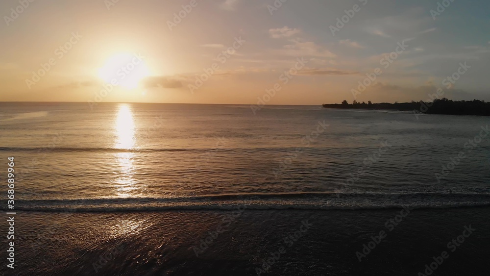 Aerial view of Mauritius at sunset from Flic En Flac Beach