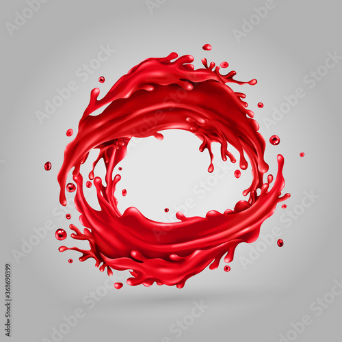 Cherry juice splashes circle on a gray background