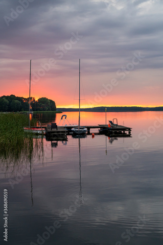 Plakat w ramie Dramatic sunset at lake in Slawa, Western Poland