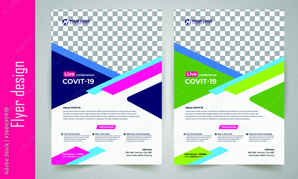 COVID-19 virtual conference flyer template design, Medical product sale, coronavirus COVID-19 flyer template, Flyer, infographic, modern layout, size A4,  Poster, Corporate Presentation, EPS 10