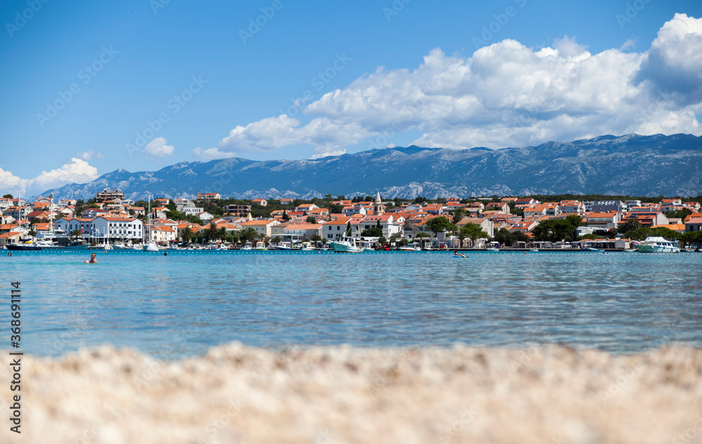 Panoramic view of the city from the beach,Island Pag,Croatia