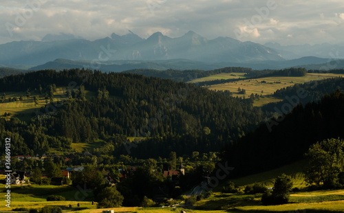 Panorama of the Tatra mountains from Sromowce Wyżne. Pieniny National Park. Poland