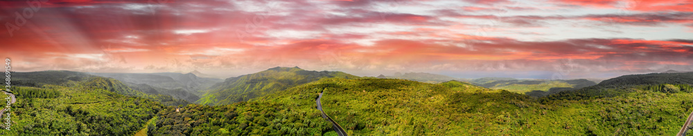 Obraz premium Beautiful hills of Mauritius Island, aerial view