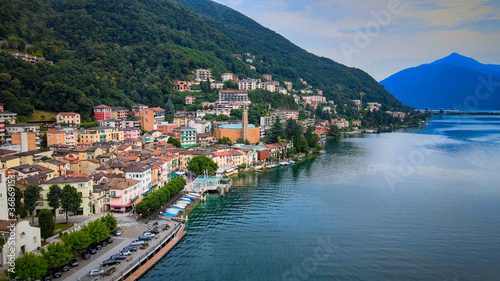 Village of Campione at Lake Lugano - aerial view photo