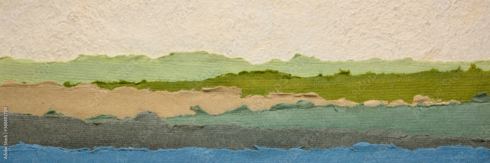 ocean or lake  abstract landscape in pastel tones - a collection of colorful handmade Indian papers produced from recycled cotton fabric, panoramic web banner