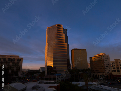 The city of Tucson, downtown at dusk