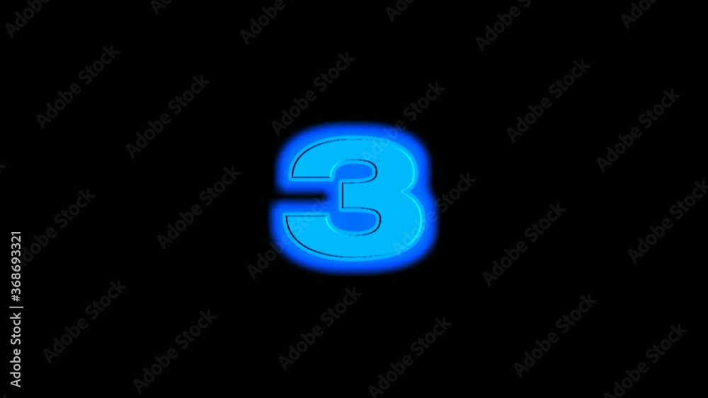 Number three neon sign animation on black background.3D number 3 neon light shining and glowing with alpha chanel Number three neon sign animation on black background.3D number 3 neon light shining and glowing with alpha chanel