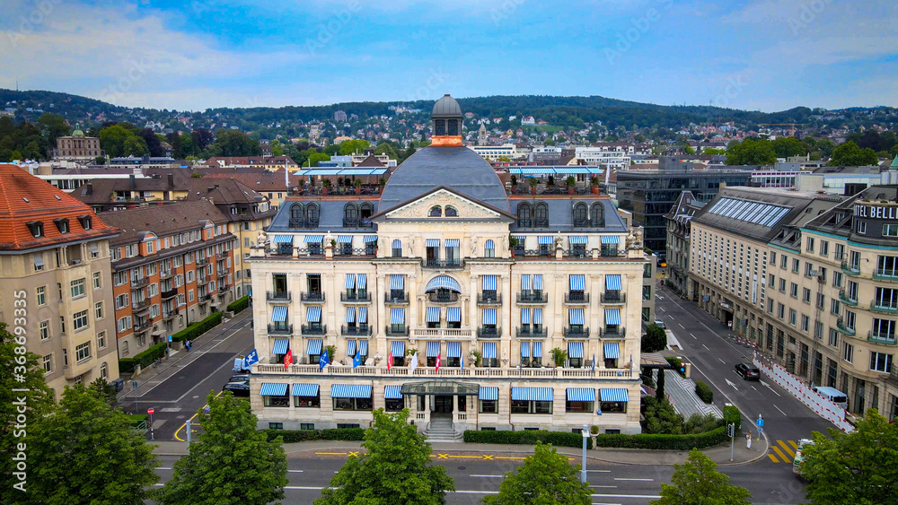 Flight over the city of Zurich in Switzerland - aerial view