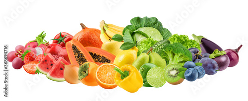 Collage of fresh color fruits  healthy food concept