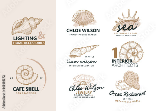 Natural logos vector collection. Brand identity in line sketch style. 