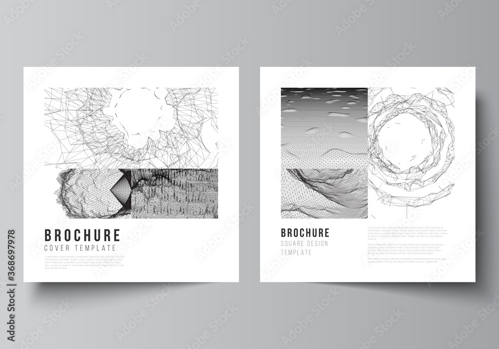 Vector layout of two square covers templates for brochure, flyer, magazine, cover design, book design, brochure cover. Abstract 3d digital backgrounds for futuristic minimal technology concept design.
