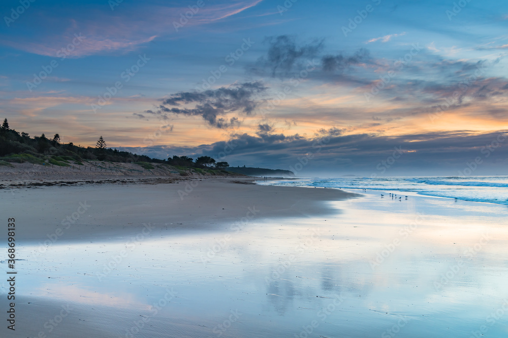 Sunrise Seascape with Clouds and Ships on the Horizon Sunrise Seascape with Clouds and Ships on the Horizon