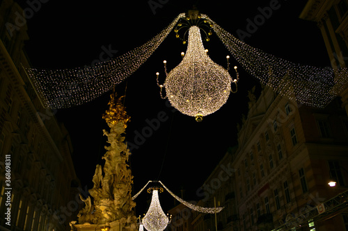 Christmas chandeliers on the streets of Vienna in the night 