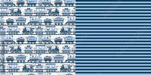Pattern_set_Retro_Train_Allover_Print_Coordinated_Patterns_Navy_Blue_Stripe_Background