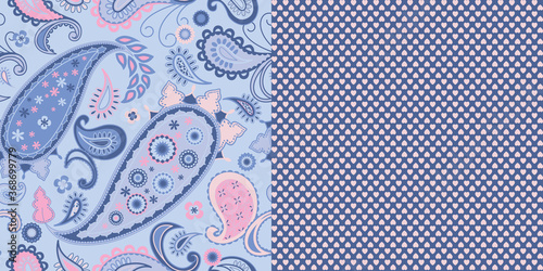Pattern_Set_Seamless_Floral_Paisley_Pattern_Polka_Dot_Hearts_Pink_Blue_Background