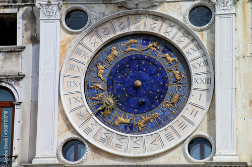Detail of the Clock Tower on Piazza di San Marco in Venice, Italy.
