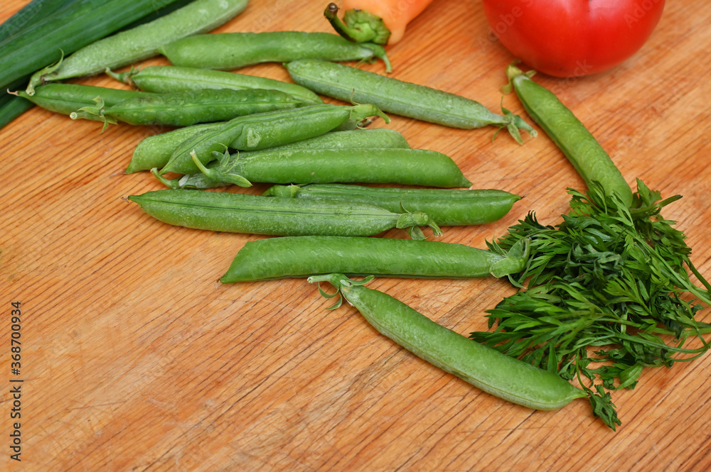 green peas on table green peas on table