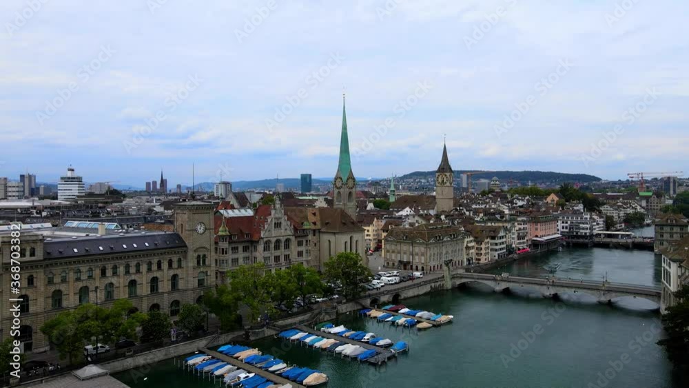 Flight over the city of Zurich in Switzerland - aerial view Flight over the city of Zurich in Switzerland - aerial view
