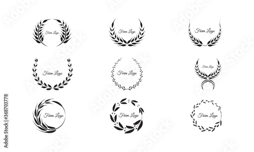 Set of laurel wreaths on white background. Set of black wreaths.