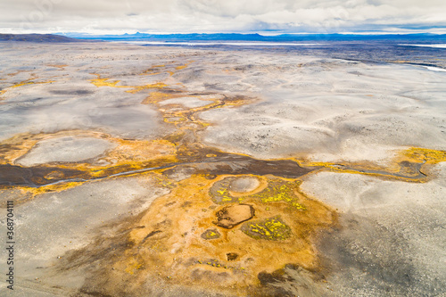 Aerial view of colorful desolate landscape, Sprengisandur, highlands of Iceland photo