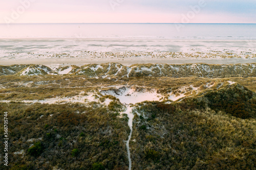 Aerial view of the beach and the ocean on the island Terschelling, Friesland, The Netherlands. photo