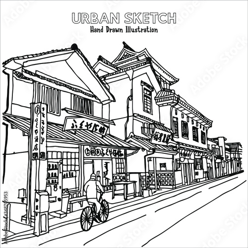 Urban sketch japan hand drawn illustration