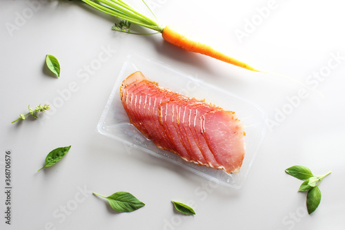 balyk slicing in packaging slice mockup on the table photo