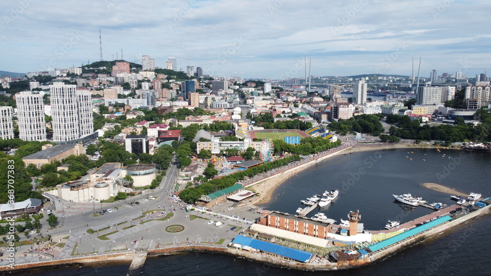 Cityscape view on a promenade in Vladivostok