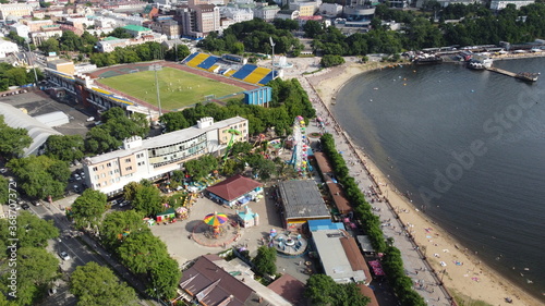 Aerial city view from the sea in Vladivostok