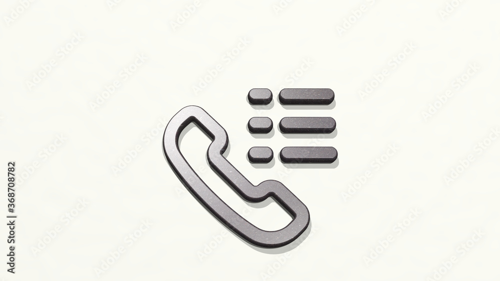 phone actions menu from a perspective on the wall. A thick sculpture made of metallic materials of 3D rendering. mobile and business phone actions menu from a perspective on the wall. A thick sculpture made of metallic materials of 3D rendering. mobile and business