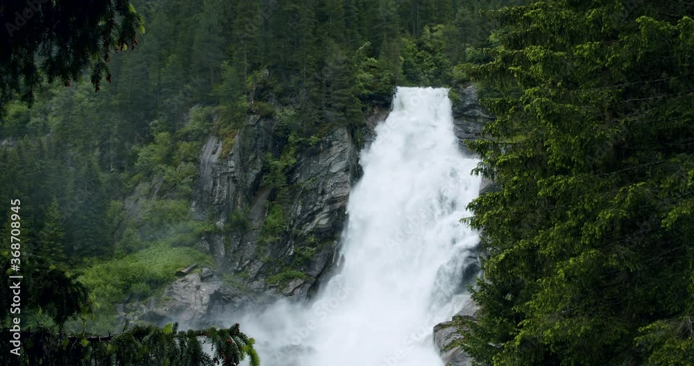 Amazing Krimml waterfall in wet season. Popular tourist attraction. High Tauern National Park in Salzburg. Austrian alps Europe.