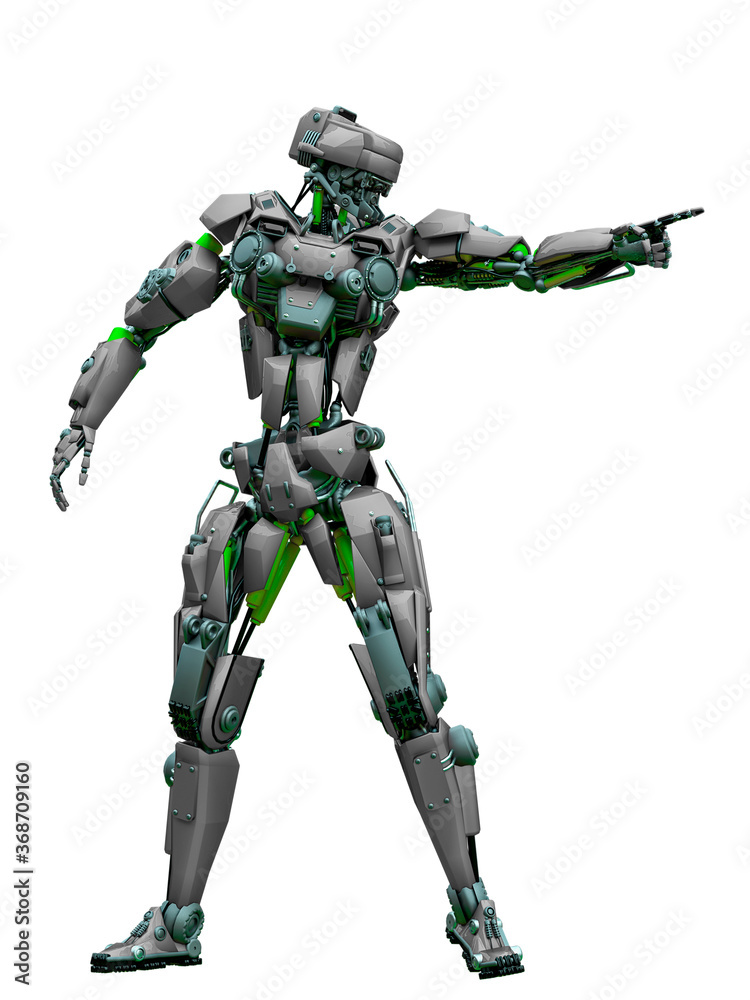 mechanical soldier pointing the direction full action