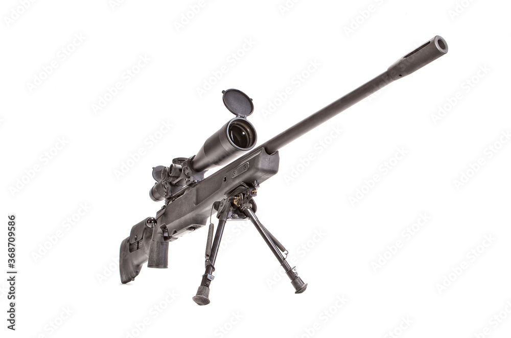 Sniper rifle on bipod on white background. Sniper rifle on bipod on white background.