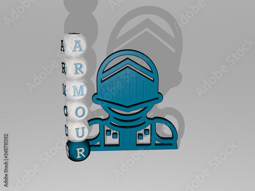 Wallpaper Mural 3D graphical image of armour vertically along with text built around the icon by metallic cubic letters from the top perspective. excellent for the concept presentation and slideshows. illustration Torontodigital.ca