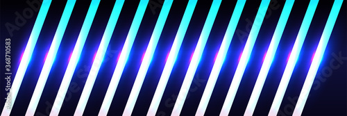 Modern abstract futuristic glowing pink and blue neon light in black dark room