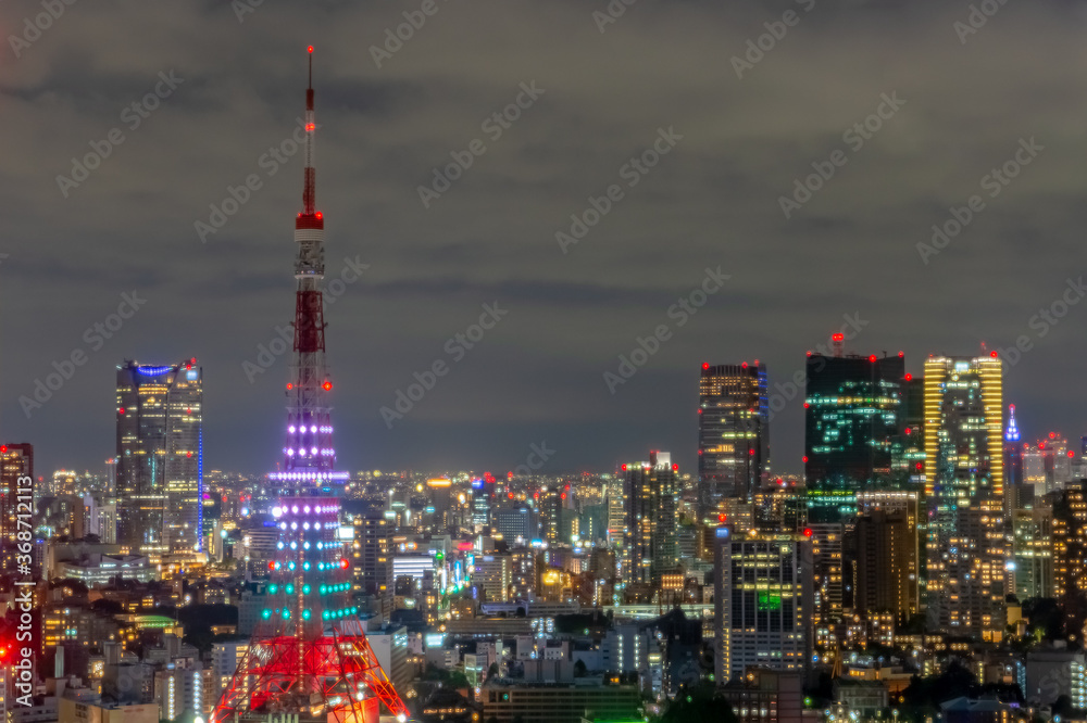 Fototapeta premium 東京都港区浜松町から見た夜の東京の都市景観