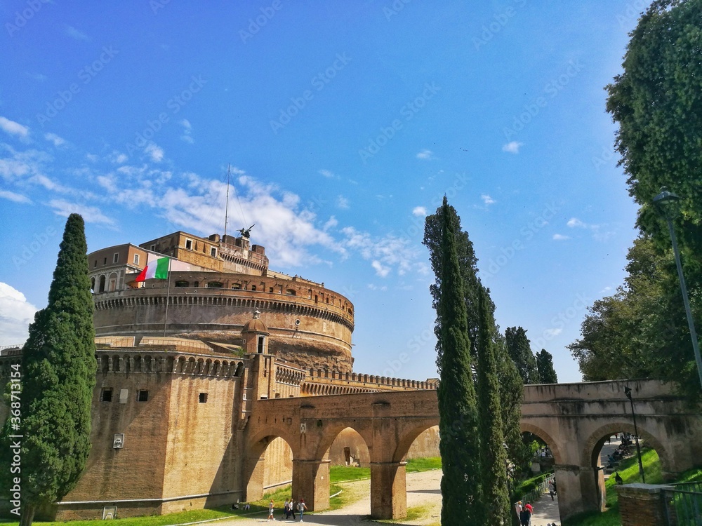 Italy, Castel Sant'Angelo is a towering cylindrical building in Parco Adriano. You can find this castel on the right bank of the Tiber, a short distance from the Vatican City.